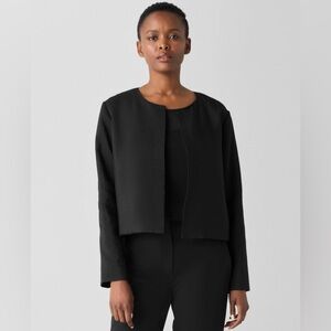 Eileen Fisher Quilted Silk Round Neck Jacket Black